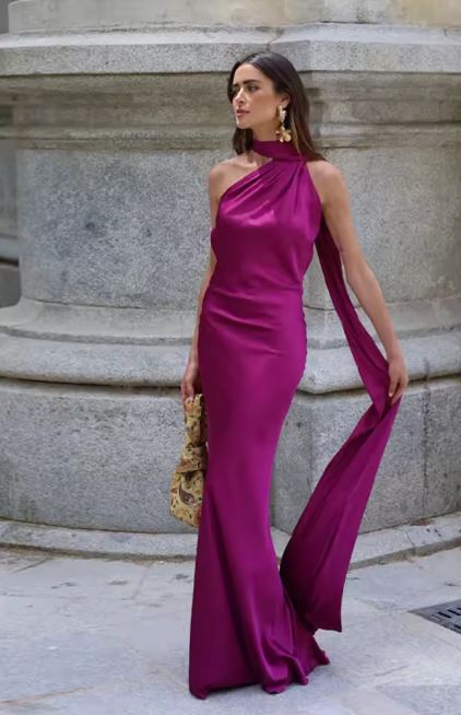 Ribbon Long Satin Party Dress