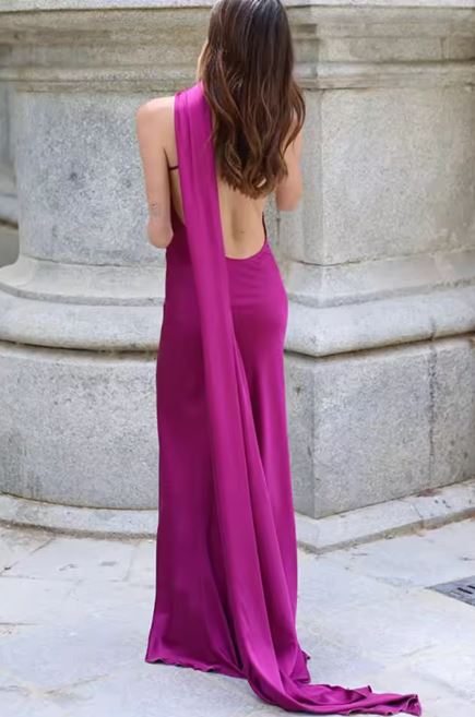 Ribbon Long Satin Party Dress