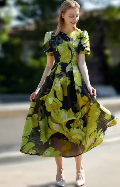 Women Organza Jacquard Long Maxi Dress