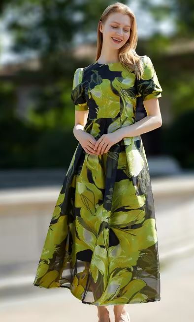 Women Organza Jacquard Long Maxi Dress