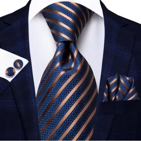 Elegant Navy Blue Striped Silk Tie Style 520