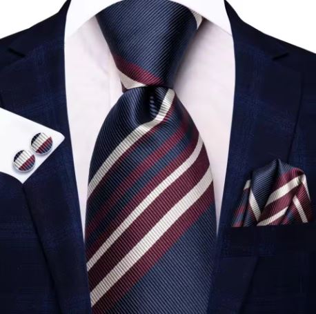 Navy Blue & Burgundy Striped Silk Necktie Style 761