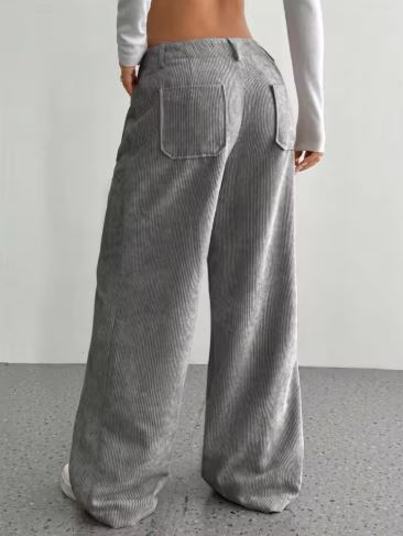 Corduroy Wide-Leg Pants with Front Pockets