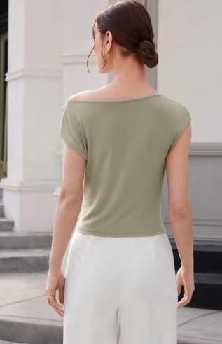 Sage Green Draped Asymmetrical Top with Gold Accent