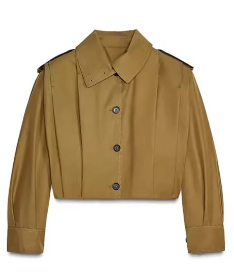 Oversized Cropped Khaki Jacket with Structured Sleeves